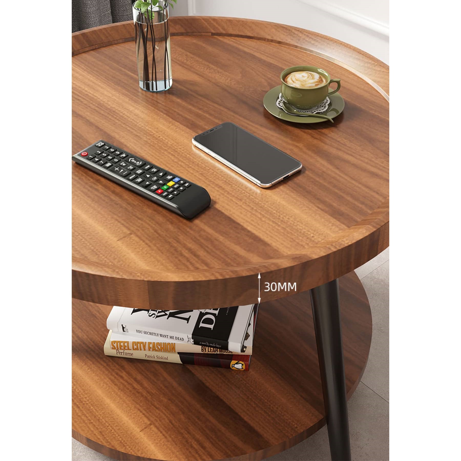 Chic Modern Wood Coffee Table round with storage: Elegan Multi-Tone for Contemporary Living fxjc-923