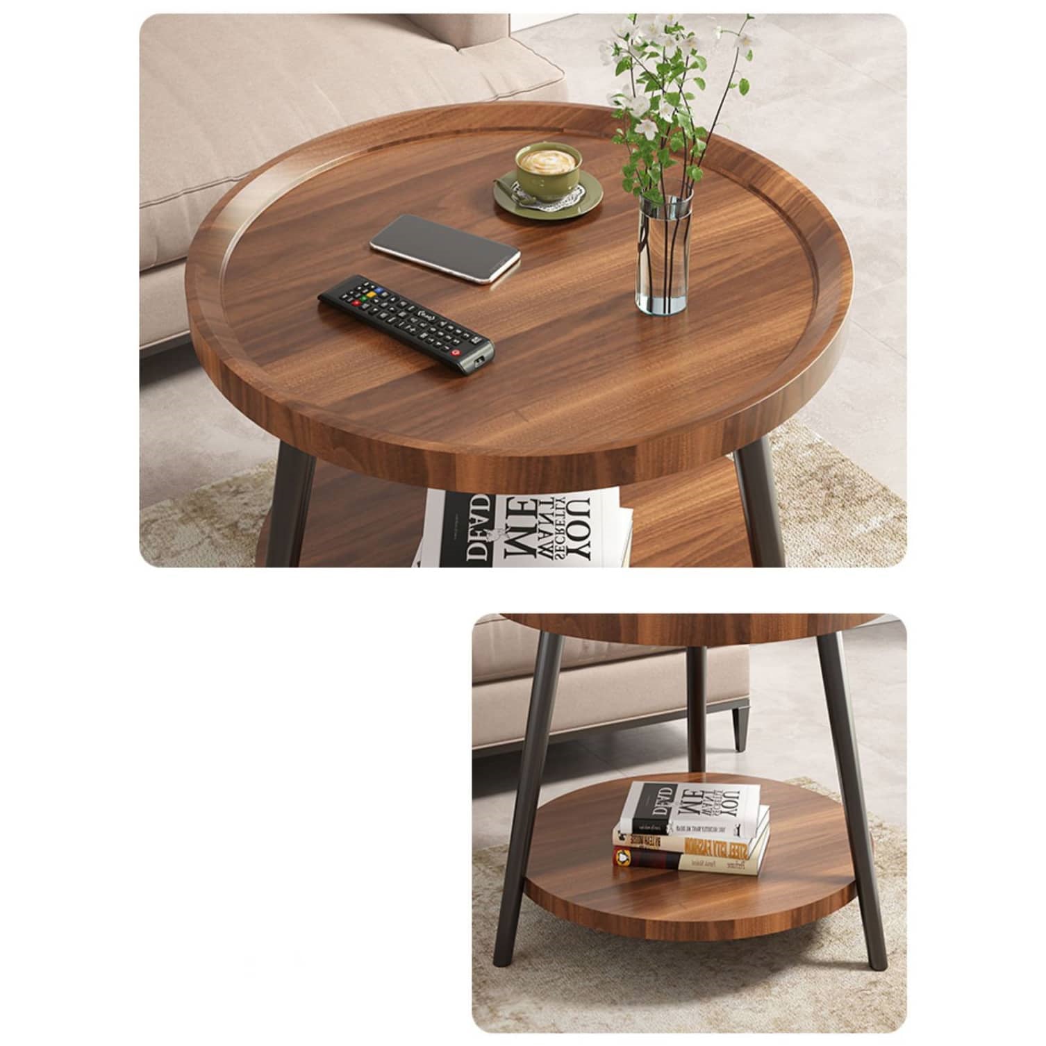 Chic Modern Wood Coffee Table round with storage: Elegan Multi-Tone for Contemporary Living fxjc-923