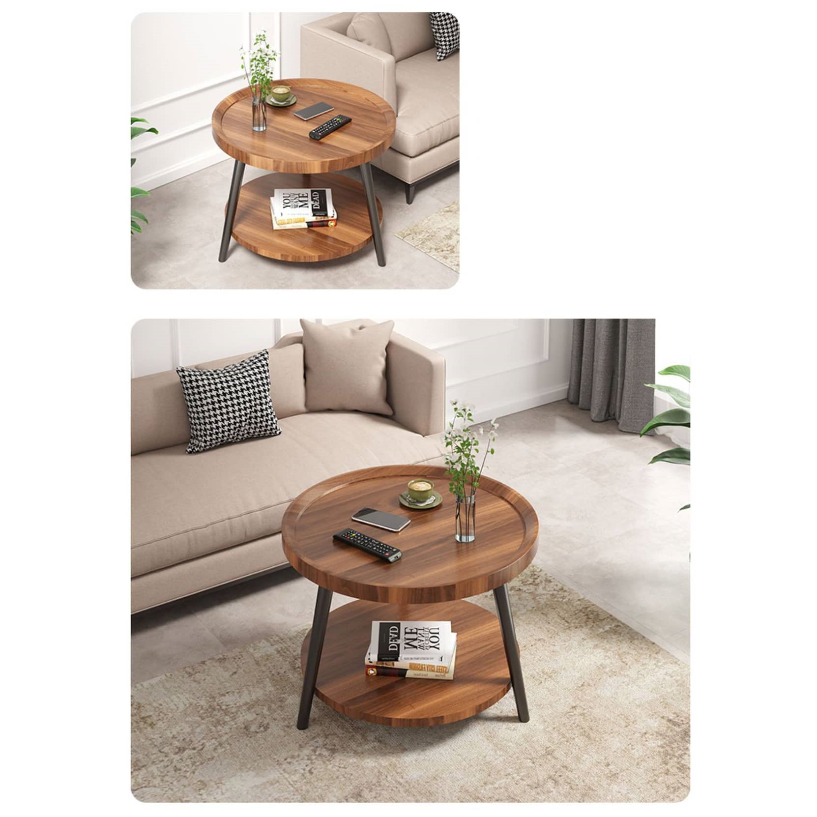 Chic Modern Wood Coffee Table round with storage: Elegan Multi-Tone for Contemporary Living fxjc-923