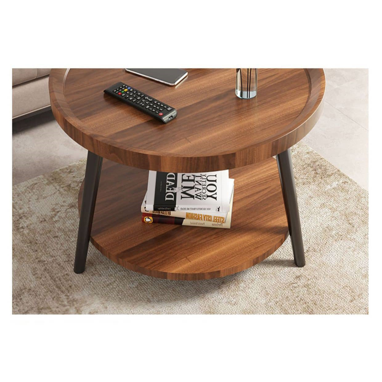 Chic Modern Wood Coffee Table round with storage: Elegan Multi-Tone for Contemporary Living fxjc-923