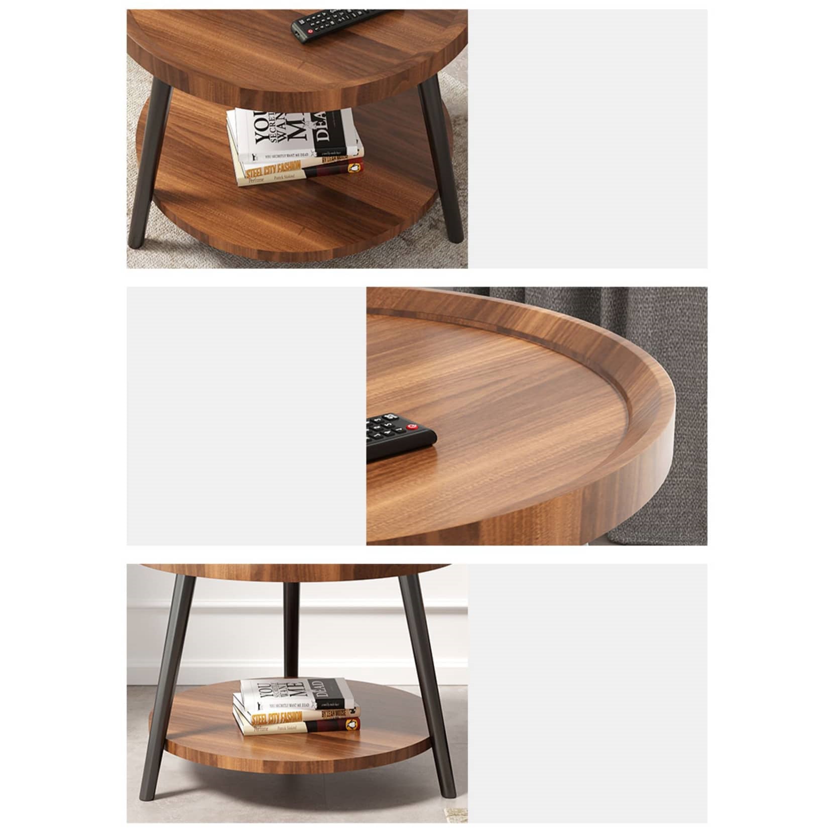 Chic Modern Wood Coffee Table round with storage: Elegan Multi-Tone for Contemporary Living fxjc-923