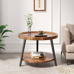 Chic Modern Wood Coffee Table round with storage: Elegan Multi-Tone for Contemporary Living fxjc-923