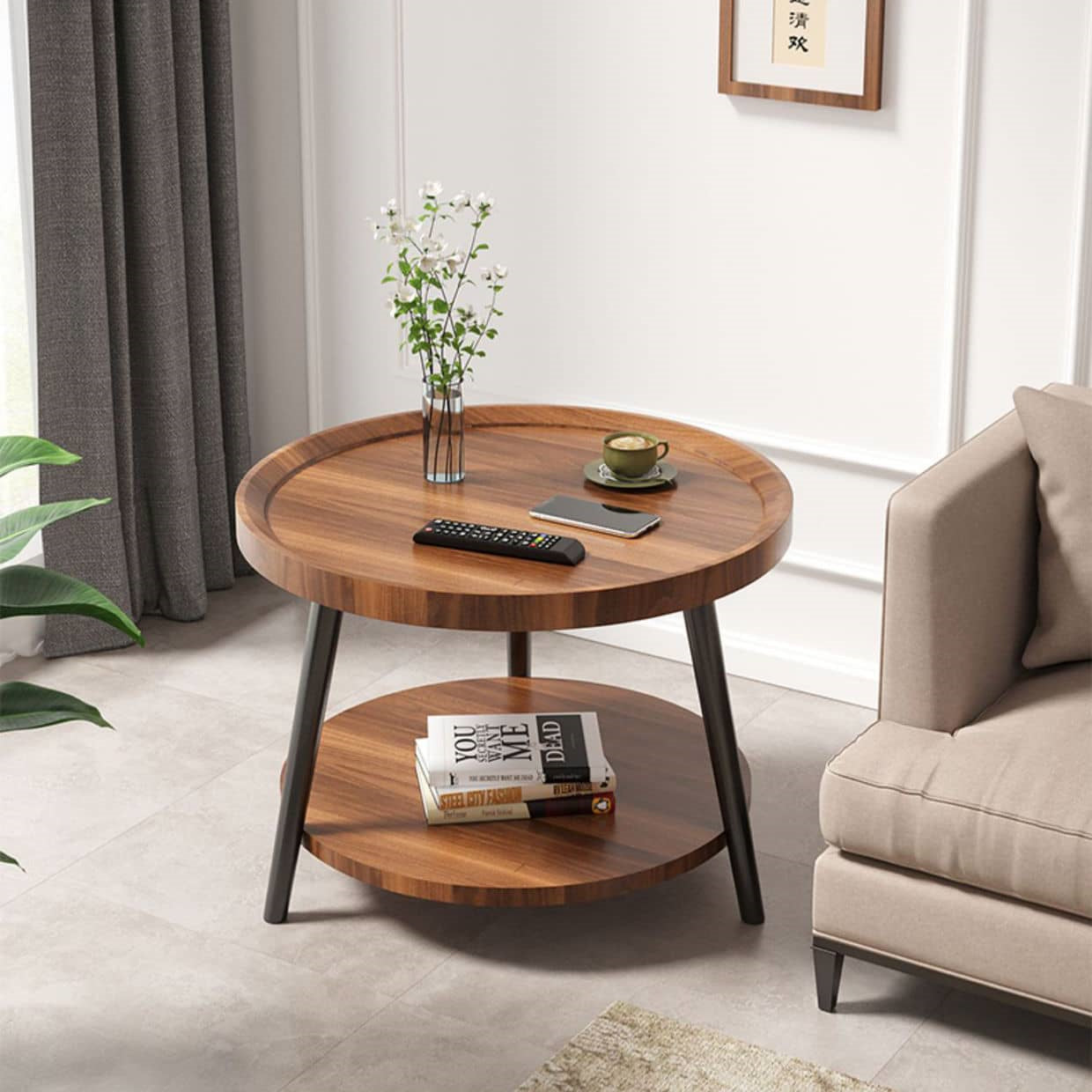 Chic Modern Wood Coffee Table round with storage: Elegan Multi-Tone for Contemporary Living fxjc-923