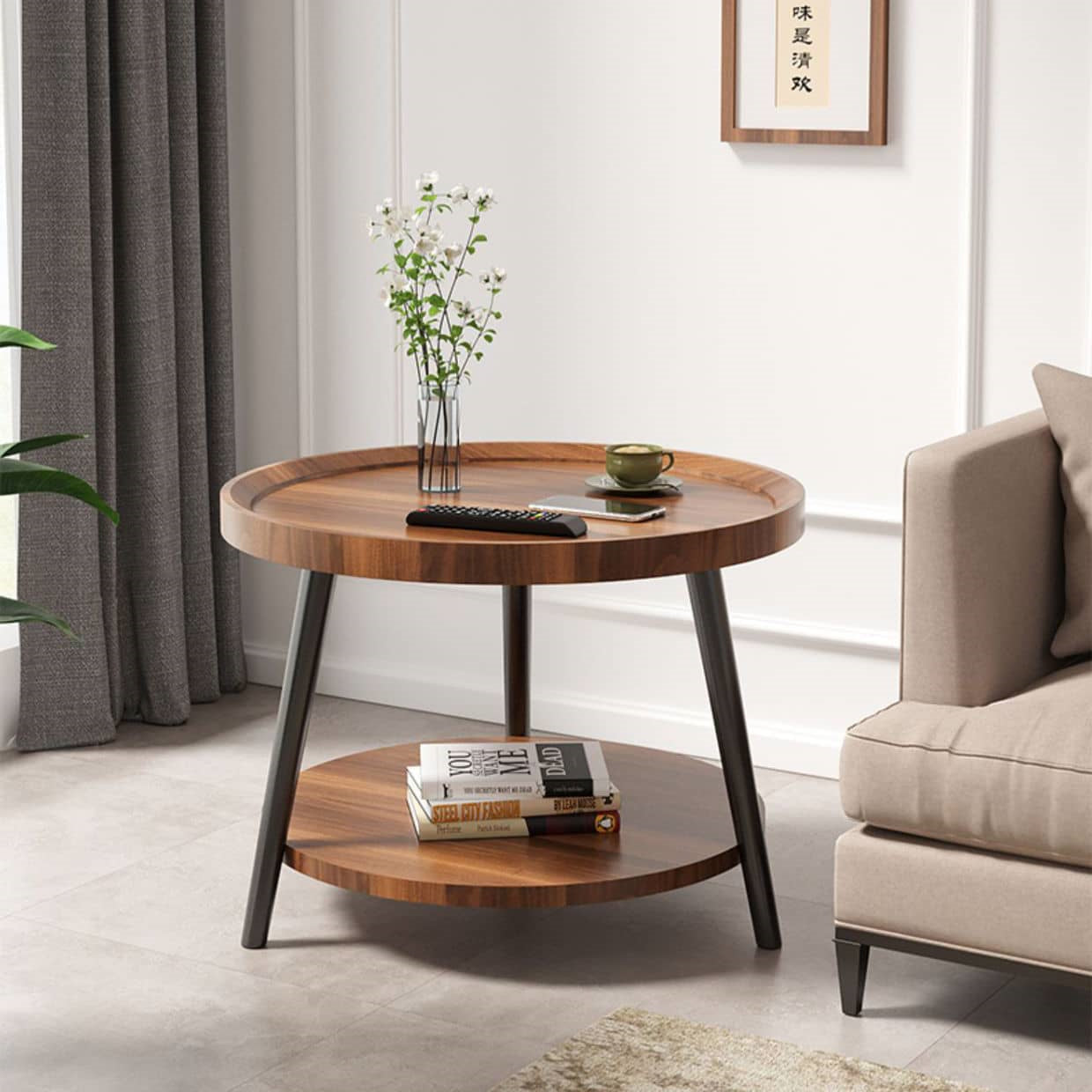 Chic Modern Wood Coffee Table round with storage: Elegan Multi-Tone for Contemporary Living fxjc-923