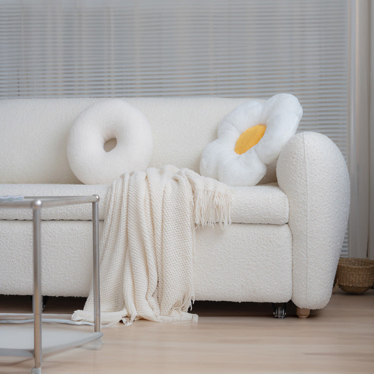 Stylish Home Decor: White Sofa with Green and Dark Gray Accents, Yellow Oak Wood Frame, and Cozy Fleece & Berber Rug Set fxl-962