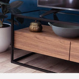 Stylish Solid Wood & Tempered Glass Coffee Table - Elevate Your Living Room Decor fyf-2227