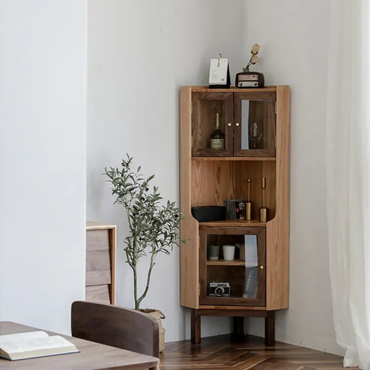 Elegant Corner Cabinet with Pine Wood and Glass Doors - Stylish Home Storage Solution fyf-2229