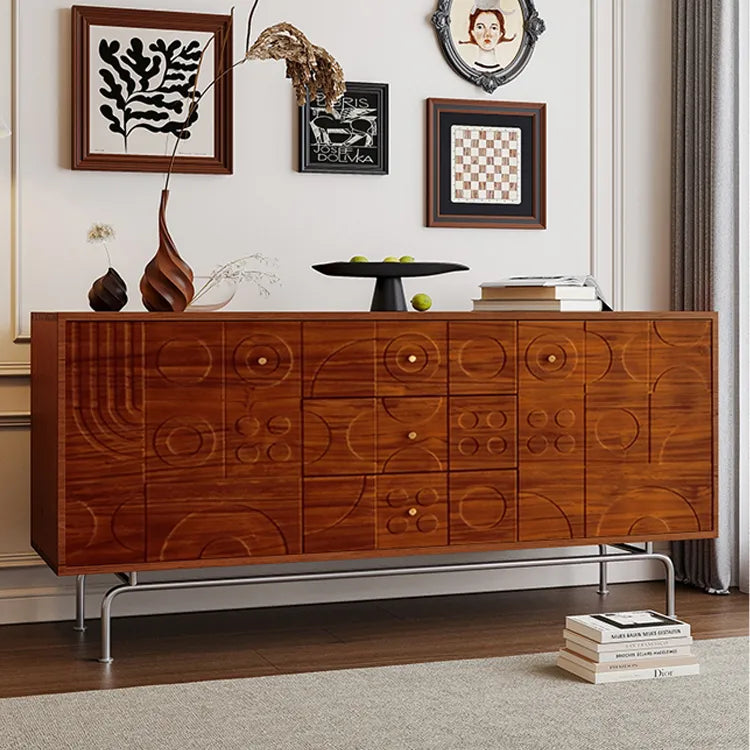 Stylish Solid Wood Cabinet with Artistic Geometric Design for Modern Living Spaces fyf-2231