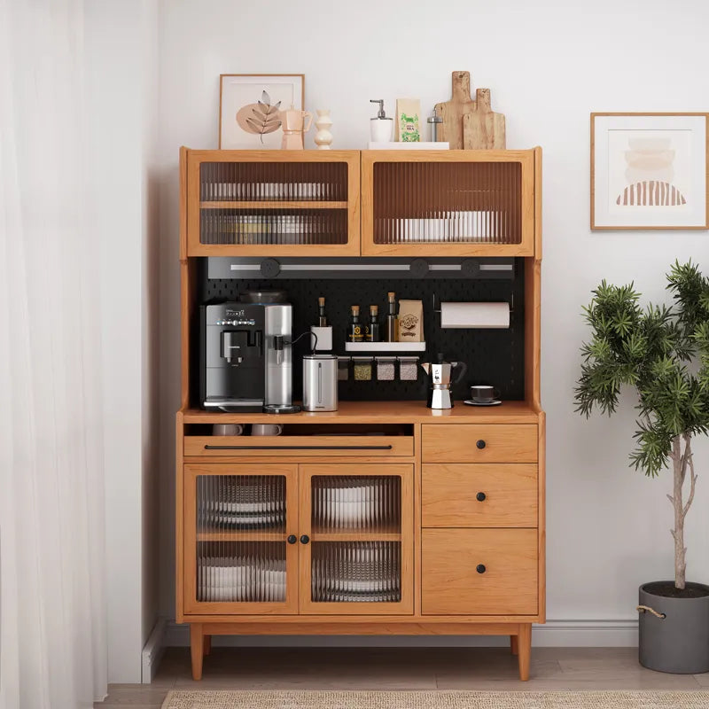 Stylish Solid Wood Cabinet with Glass Doors - Perfect for Kitchen or Dining Room Storage fyf-2232