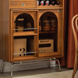 Solid Wood Cabinet with Glass Doors and Stainless Steel Accents - Elegant Home Storage Solution fyf-2237