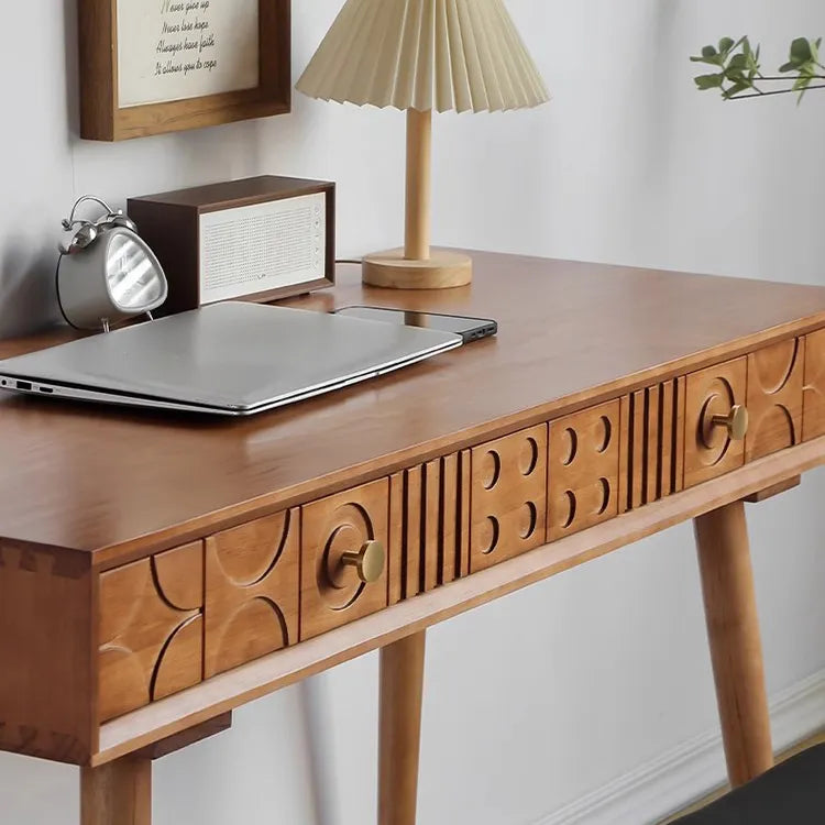 Mid-Century Pine Wood Console Table with Geometric Drawers - Perfect for Home Offices and Living Rooms fyf-2238