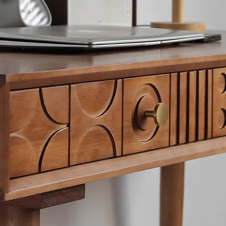 Mid-Century Pine Wood Console Table with Geometric Drawers - Perfect for Home Offices and Living Rooms fyf-2238