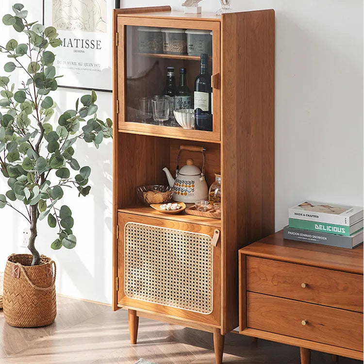 Solid Wood Rattan & Glass Cabinet - Elegant Storage Solution for Modern Living Rooms fyf-2239