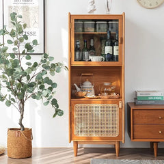 Solid Wood Rattan & Glass Cabinet - Elegant Storage Solution for Modern Living Rooms fyf-2239