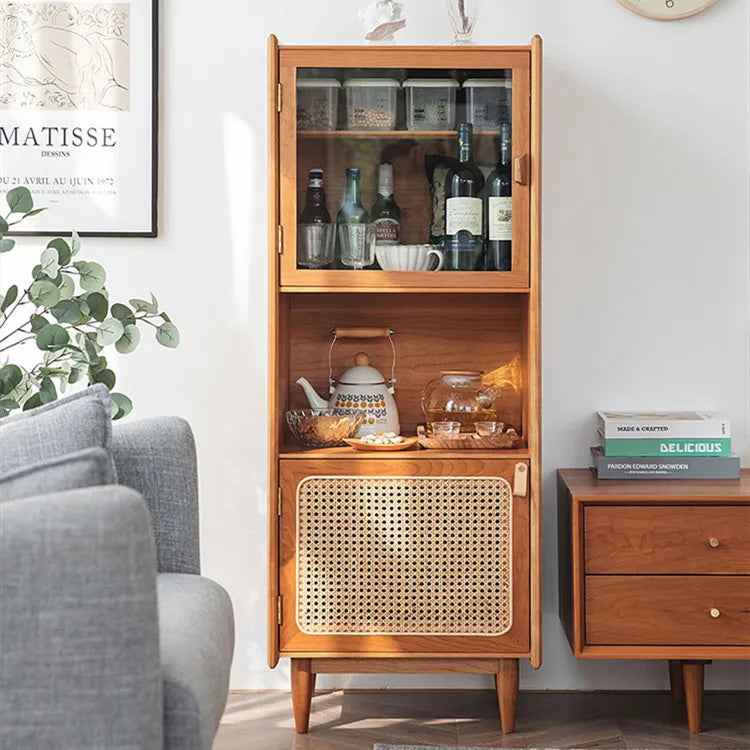 Solid Wood Rattan & Glass Cabinet - Elegant Storage Solution for Modern Living Rooms fyf-2239