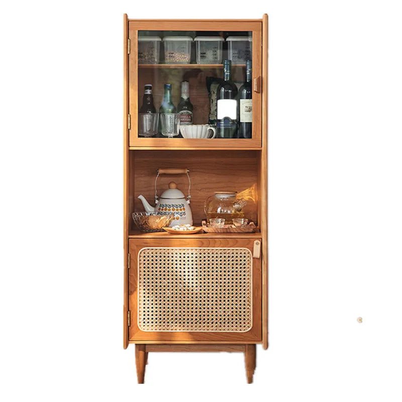 Solid Wood Rattan & Glass Cabinet - Elegant Storage Solution for Modern Living Rooms fyf-2239