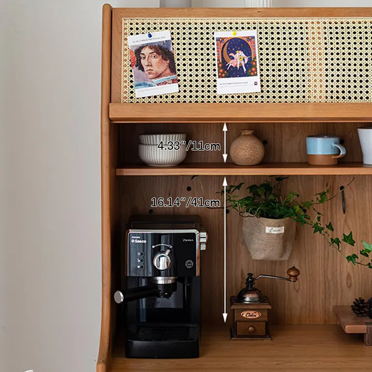 Elegant Solid Wood Cabinet with Rattan & Glass Doors for Stylish Storage fyf-2240