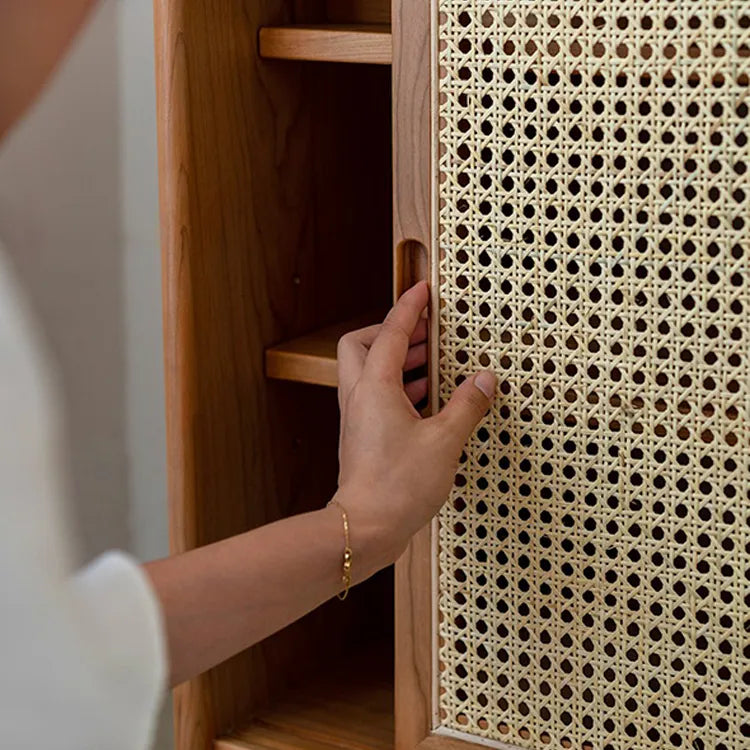 Elegant Solid Wood Cabinet with Rattan & Glass Doors for Stylish Storage fyf-2240