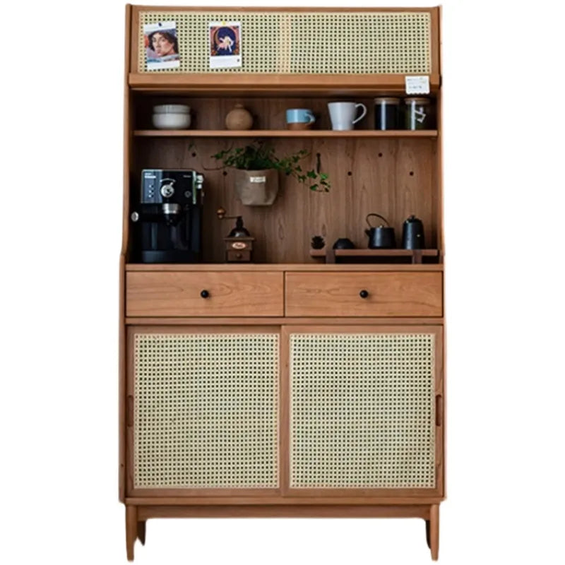 Elegant Solid Wood Cabinet with Rattan & Glass Doors for Stylish Storage fyf-2240