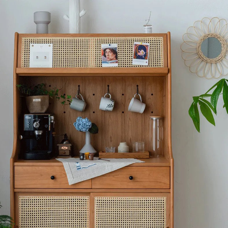 Elegant Solid Wood Cabinet with Rattan & Glass Doors for Stylish Storage fyf-2240