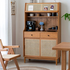 Elegant Solid Wood Cabinet with Rattan & Glass Doors for Stylish Storage fyf-2240