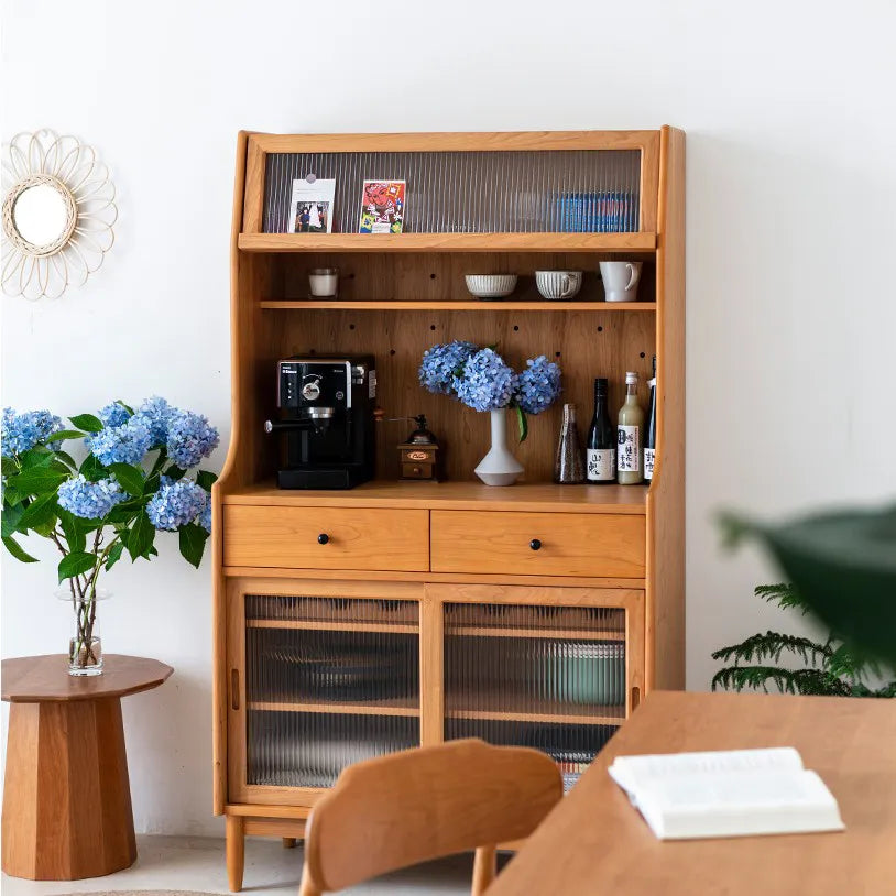 Elegant Solid Wood Cabinet with Rattan & Glass Doors for Stylish Storage fyf-2240