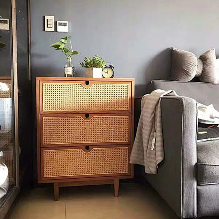 Solid Wood Rattan Cabinet - Stylish Storage for Your Bedroom Decor fyf-2241