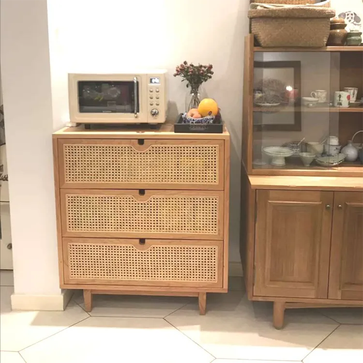 Solid Wood Rattan Cabinet - Stylish Storage for Your Bedroom Decor fyf-2241