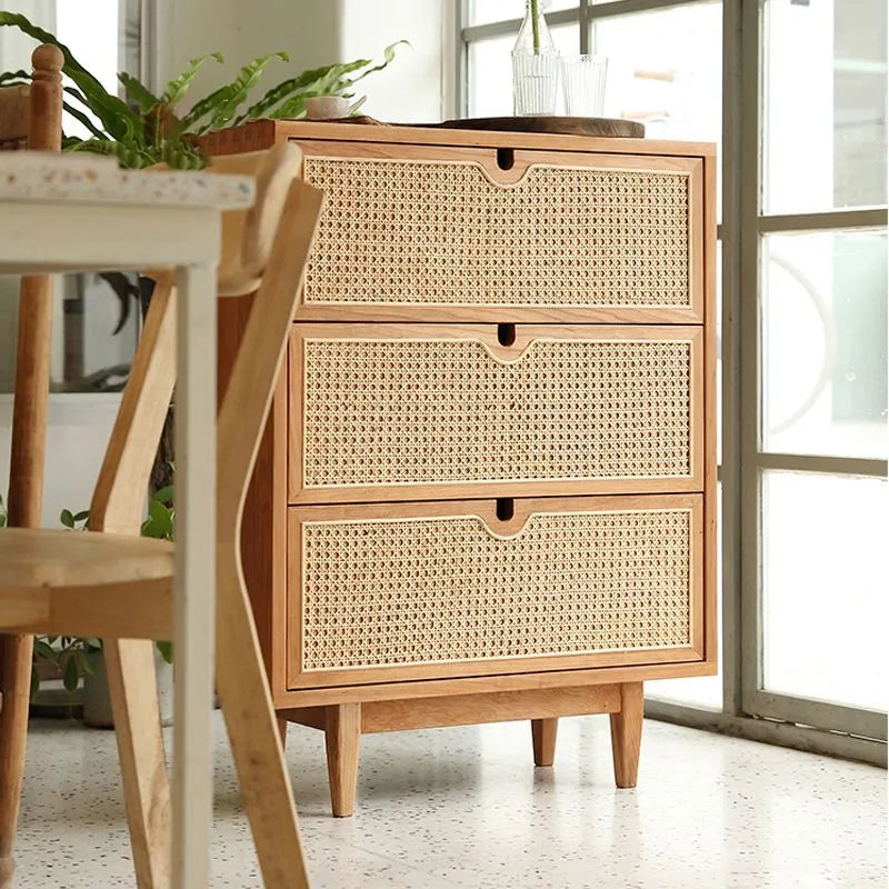 Solid Wood Rattan Cabinet - Stylish Storage for Your Bedroom Decor fyf-2241