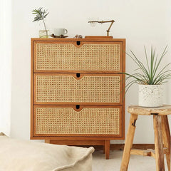 Solid Wood Rattan Cabinet - Stylish Storage for Your Bedroom Decor fyf-2241