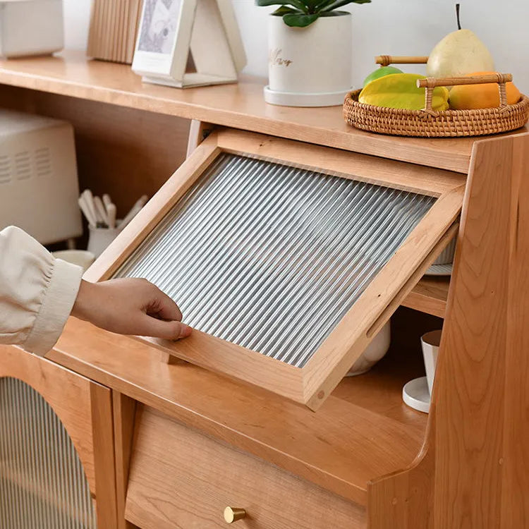 Pine and Cherry Wood Cabinet with Glass Doors - Stylish Storage Solution for Your Home fyf-2243