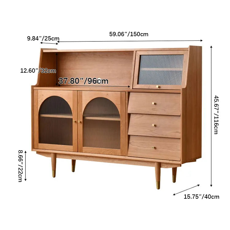 Pine and Cherry Wood Cabinet with Glass Doors - Stylish Storage Solution for Your Home fyf-2243