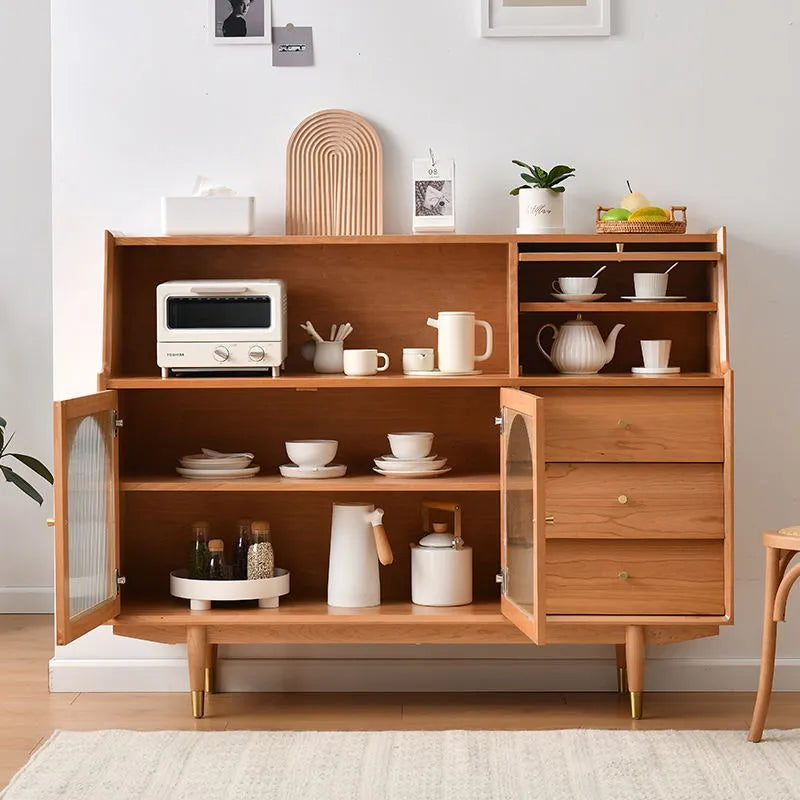 Pine and Cherry Wood Cabinet with Glass Doors - Stylish Storage Solution for Your Home fyf-2243