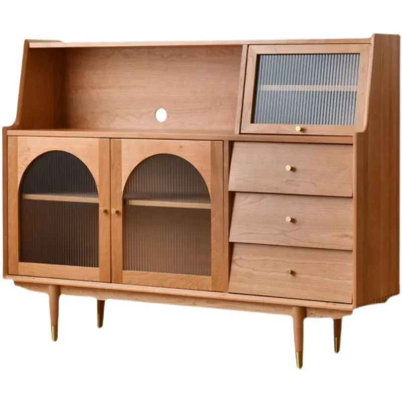 Pine and Cherry Wood Cabinet with Glass Doors - Stylish Storage Solution for Your Home fyf-2243