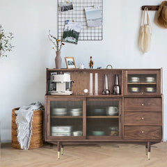 Vintage-Style Solid Wood Cabinet with Glass Doors - Sleek Design for Storage fyf-2244