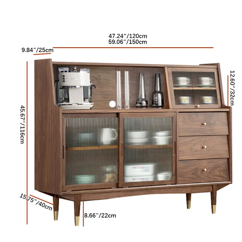 Vintage-Style Solid Wood Cabinet with Glass Doors - Sleek Design for Storage fyf-2244