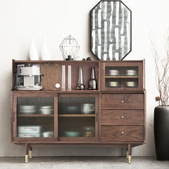 Vintage-Style Solid Wood Cabinet with Glass Doors - Sleek Design for Storage fyf-2244