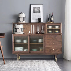 Vintage-Style Solid Wood Cabinet with Glass Doors - Sleek Design for Storage fyf-2244