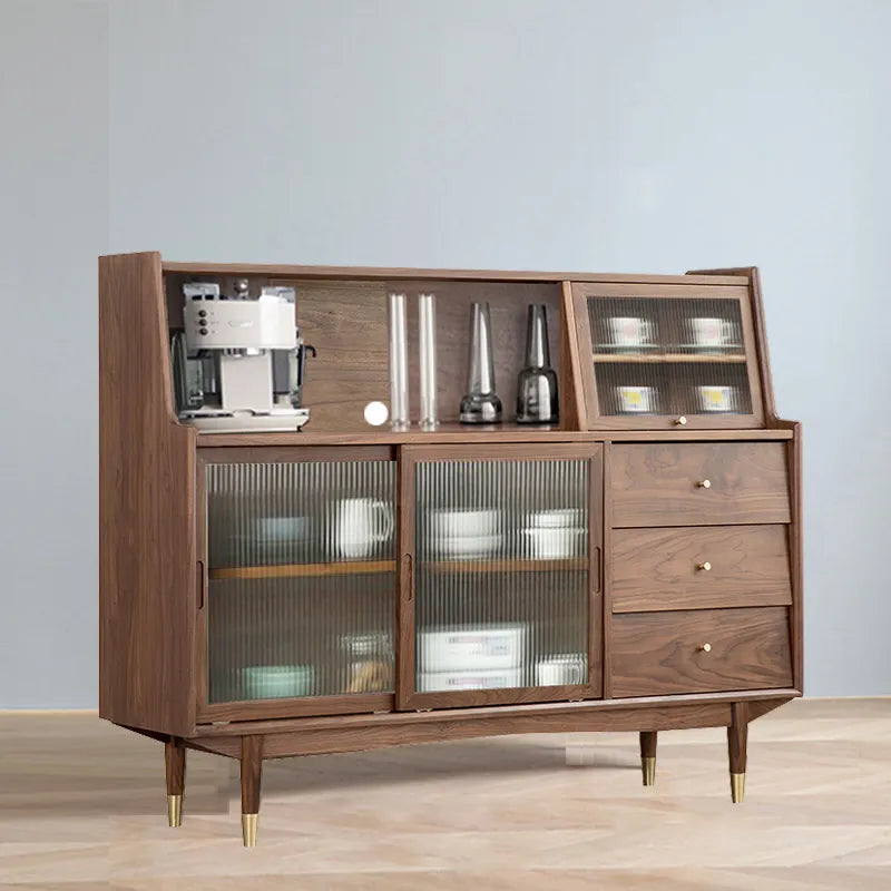 Vintage-Style Solid Wood Cabinet with Glass Doors - Sleek Design for Storage fyf-2244