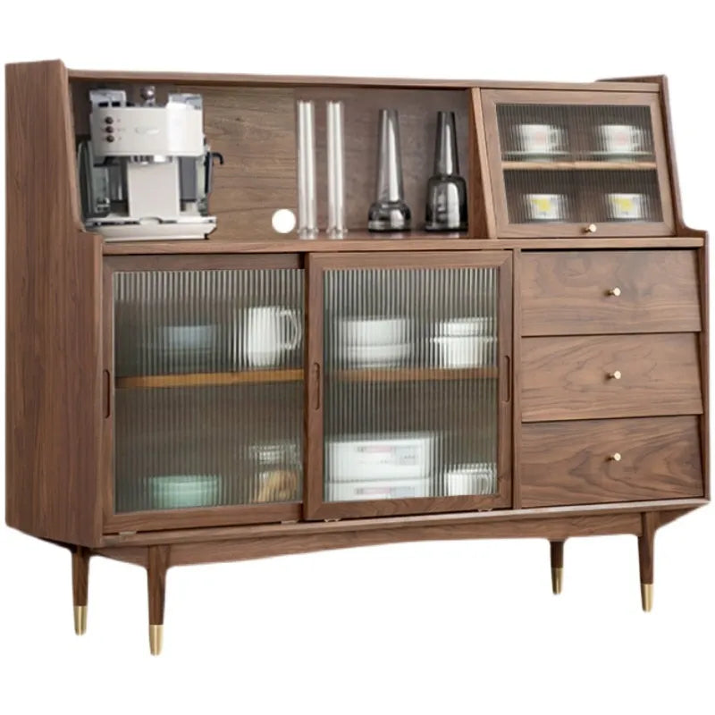 Vintage-Style Solid Wood Cabinet with Glass Doors - Sleek Design for Storage fyf-2244