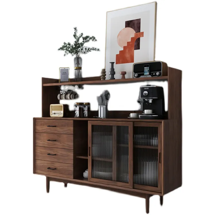 Mid-Century Solid Wood Cabinet with Glass Doors for Stylish Storage and Display fyf-2245