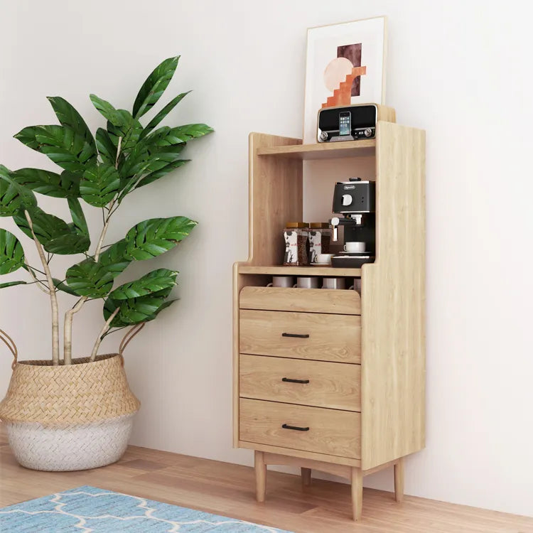 Sleek Pine Wood Cabinet with Open Shelves and Storage Drawers for Modern Spaces fyf-2247