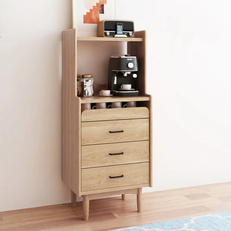 Sleek Pine Wood Cabinet with Open Shelves and Storage Drawers for Modern Spaces fyf-2247