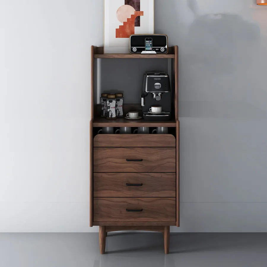 Sleek Pine Wood Cabinet with Open Shelves and Storage Drawers for Modern Spaces fyf-2247