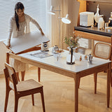 Extendable Rectangular Wooden Dining Table with Sintered Stone Top & 4 Legs fyg-653