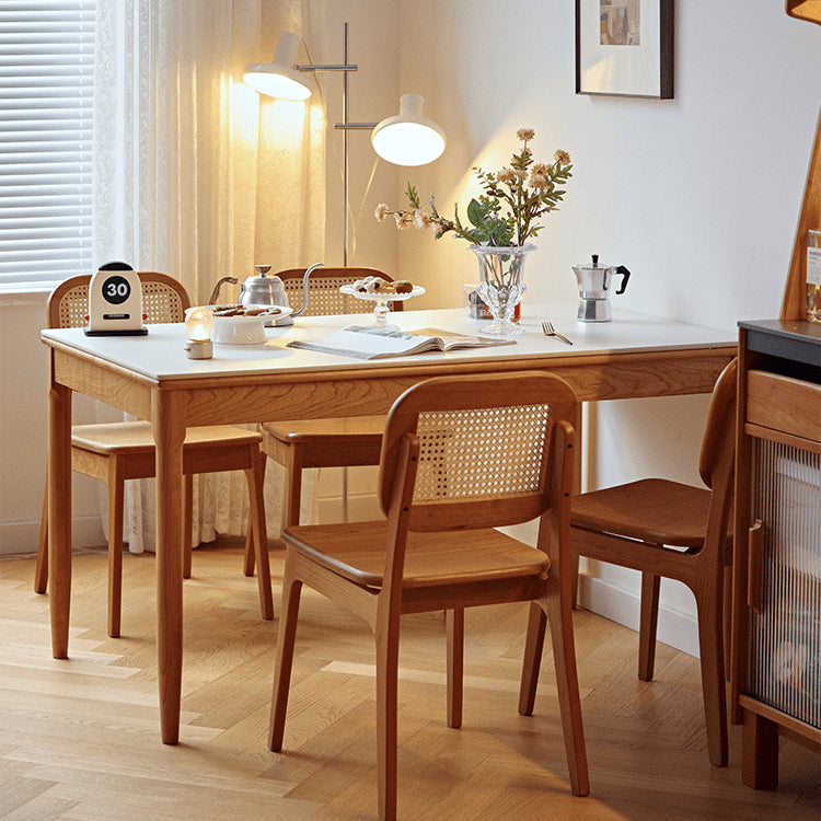 Extendable Rectangular Wooden Dining Table with Sintered Stone Top & 4 Legs fyg-653