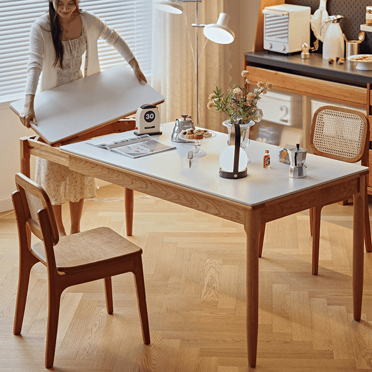 Extendable Rectangular Wooden Dining Table with Sintered Stone Top & 4 Legs fyg-653