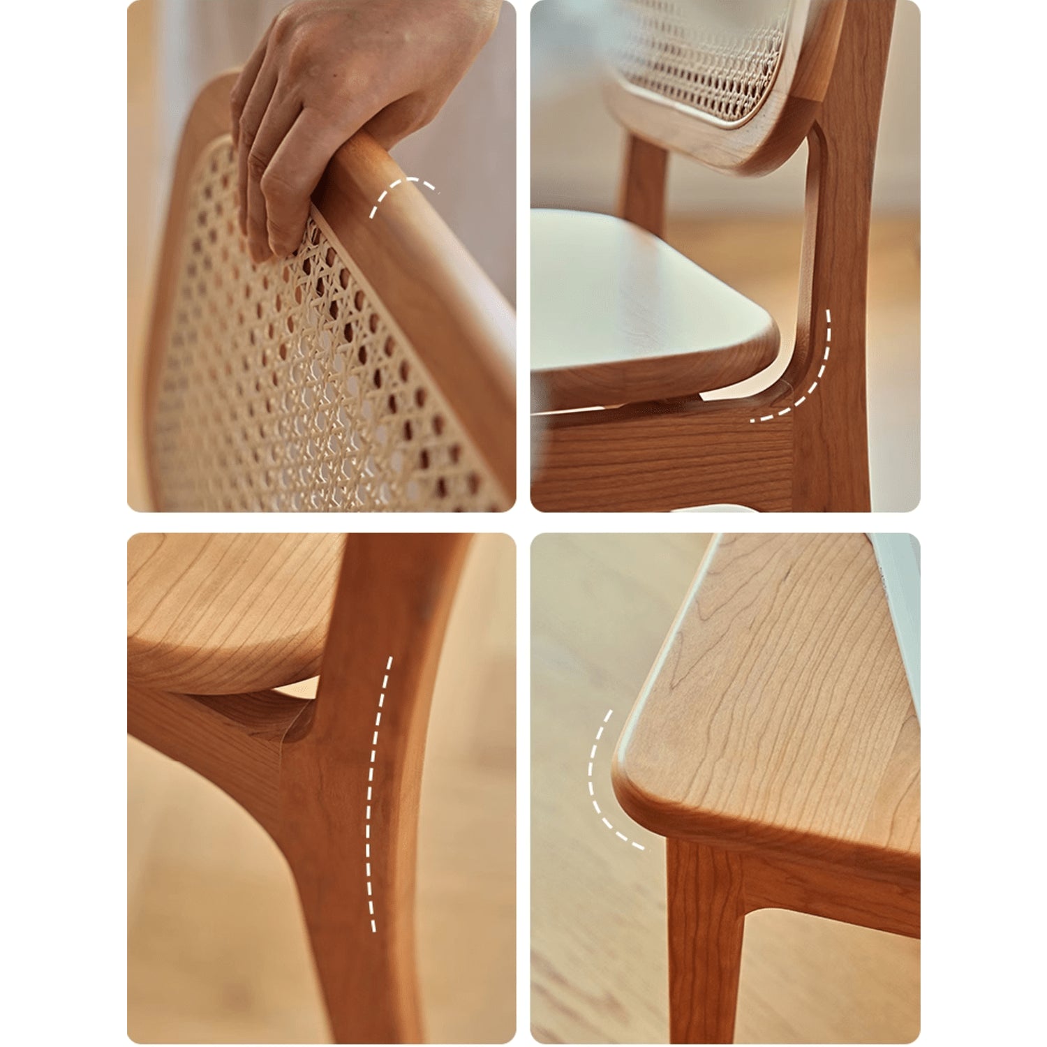 16.9‘’ Cherry Wood Chair with Rattan Back - Perfect Design for Your Diningroom fyg-661