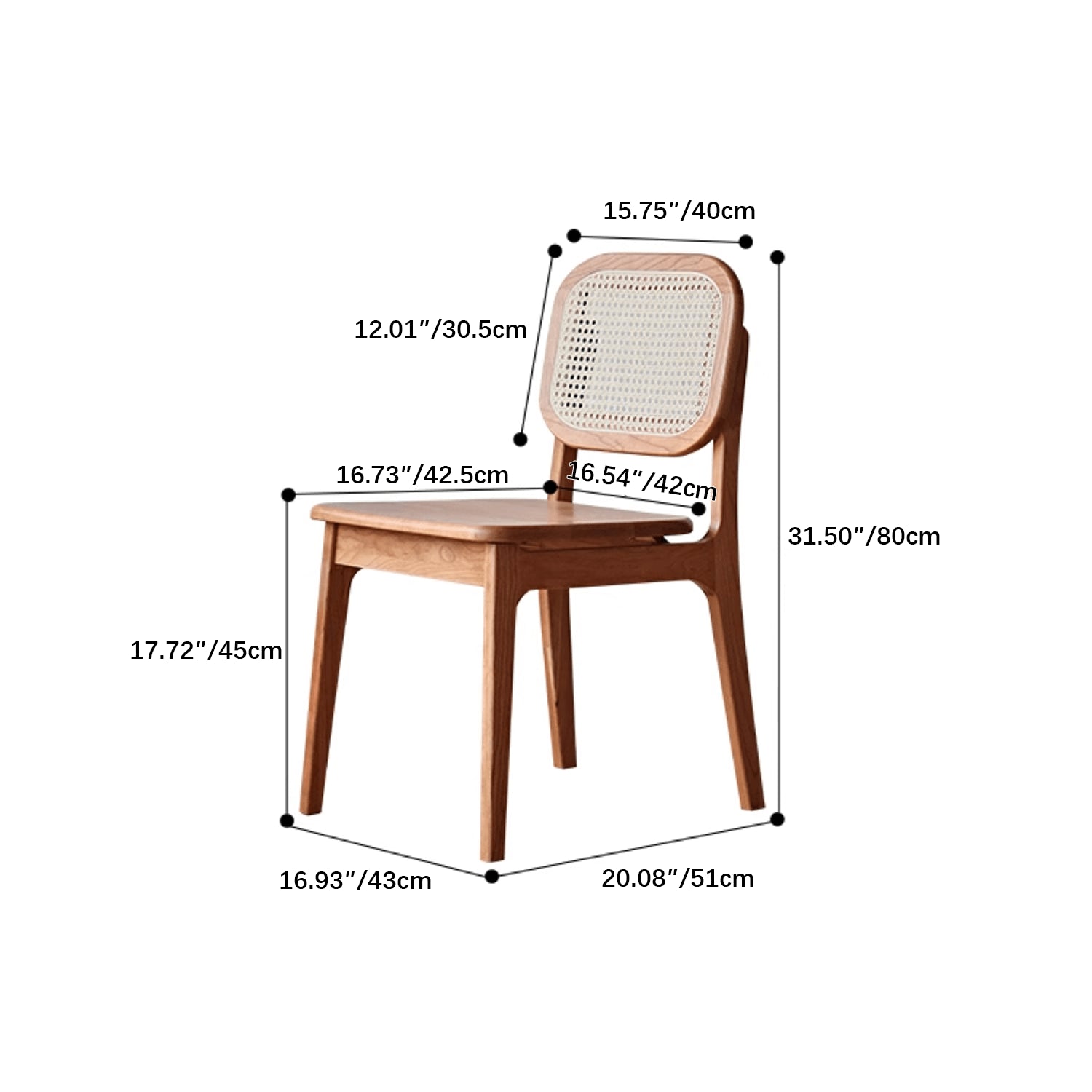 16.9‘’ Cherry Wood Chair with Rattan Back - Perfect Design for Your Diningroom fyg-661