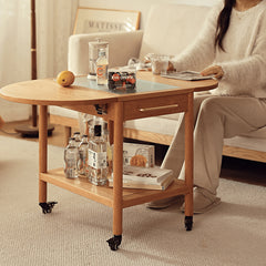 Modern End Table with Extensible Top and Wheels – Perfect Design for All Your Rooms  - Natural Brown Finish fyg-666